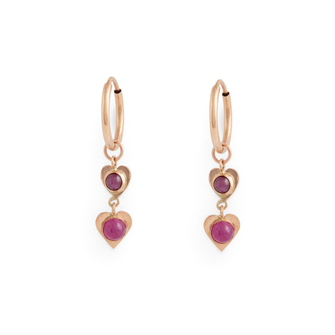 Ruby Heart Hoop Earrings by Anna Marrone