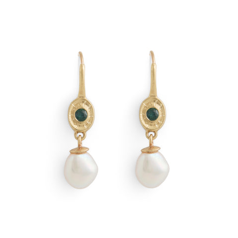 Radiant Depths Sapphire & Keshi Pearl Hook Earrings by Julia Storey