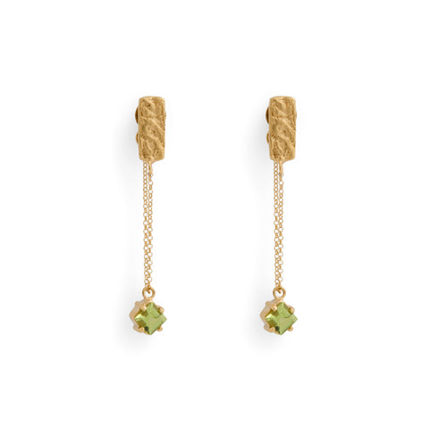 Small Gorilla Skin Chain Drop with Peridots Earrings by Lisa Roet