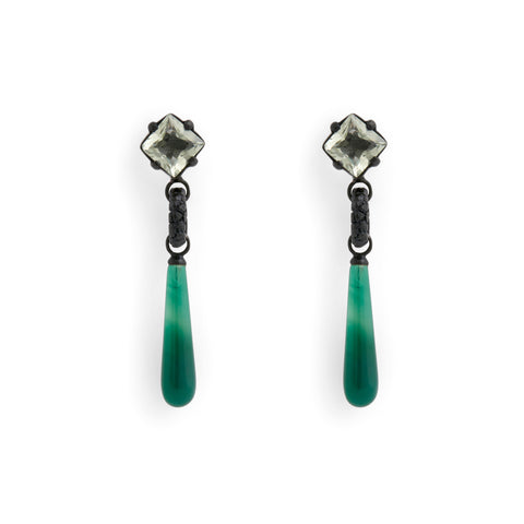 Gorilla Skin Drop Hoops with Green Amethyst Earrings by Lisa Roet