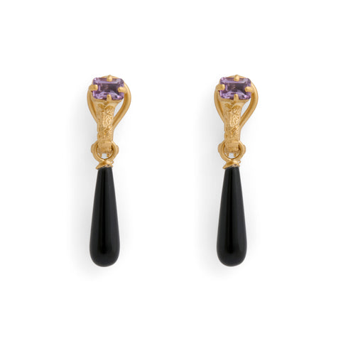 Onyx Skin Drop Small with Amethyst Earrings by Lisa Roet