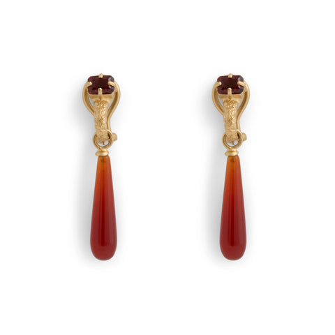 LISA ROET Carnelian Drop with Small Garnets Earrings by Lisa Roet