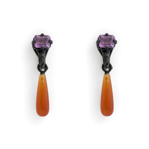 Carnelian Drop with Large Amethysts Earrings by Lisa Roet