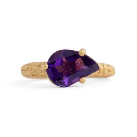 Orangutan Skin Pear Shaped Amethyst Ring