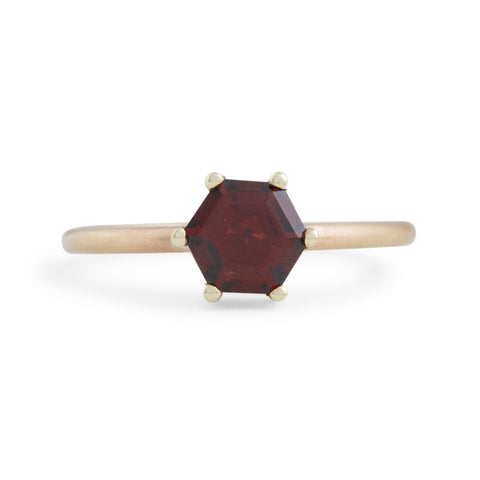 MELANIE KATSALIDIS Hexagonal Step Cut Garnet Stacking Ring - Small by Melanie Katsalidis