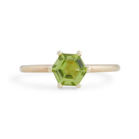 MELANIE KATSALIDIS Hexagonal Step Cut Peridot Stacking Ring - Small by Melanie Katsalidis