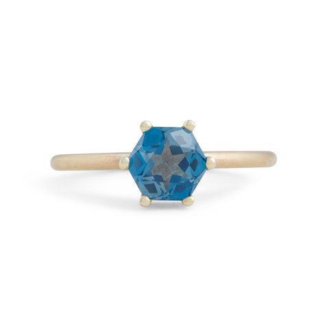 MELANIE KATSALIDIS Hexagonal Step Cut Blue Topaz Stacking Ring - Small by Melanie Katsalidis