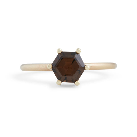 MELANIE KATSALIDIS Hexagonal Smokey Quartz Stacking Ring - Small by Melanie Katsalidis