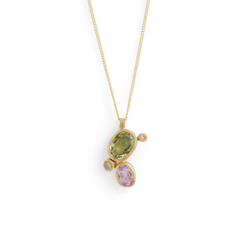 Green and Pink Sapphire Cluster Pendant by Shimara Carlow