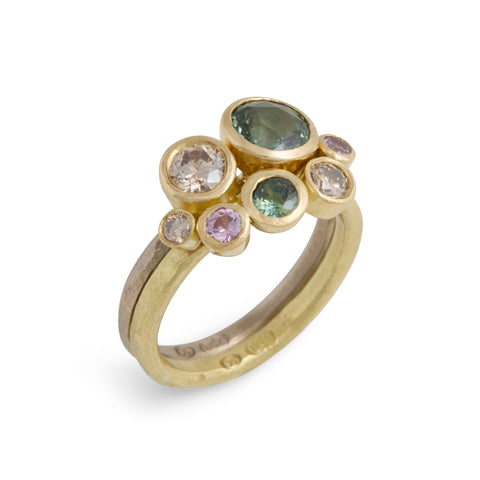 Green Sapphire and Champagne Diamond Stack Ring