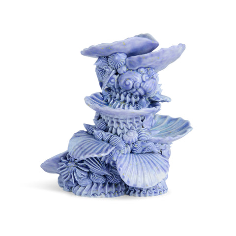 Tall Tiered Dish with Shells Blue