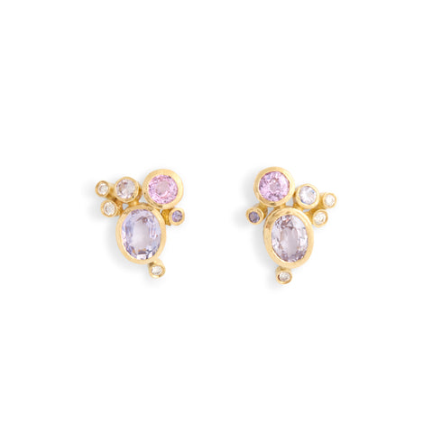 Sapphire and Diamond Cluster Studs Earrings by Shimara Carlow