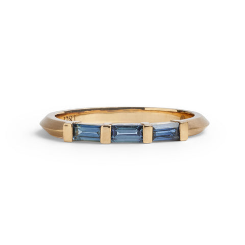 Three Stone Baguette Parti Sapphire Ring by Melanie Katsalidis