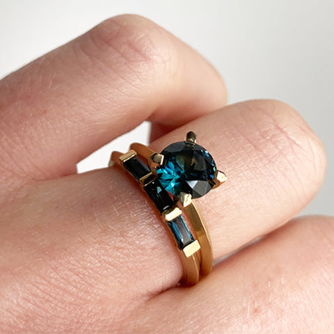 Three Stone Baguette Parti Sapphire Ring