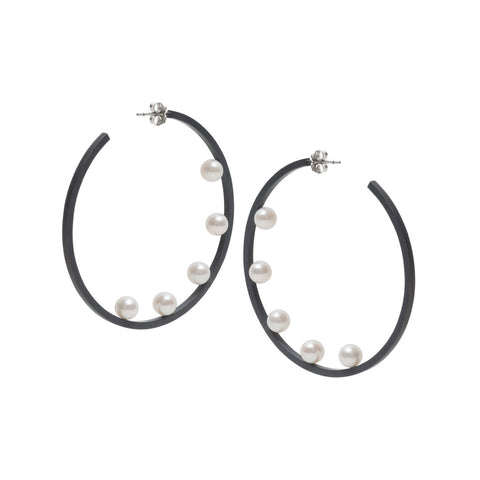 Large Five Pearl Hoop Earrings by Melanie Katsalidis